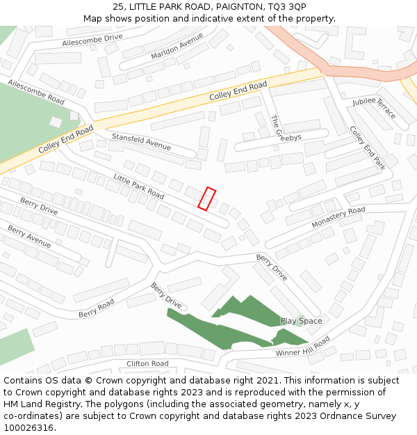 25, LITTLE PARK ROAD, PAIGNTON, TQ3 3QP: Location map and indicative extent of plot