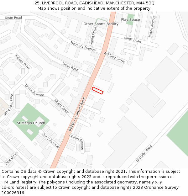 25, LIVERPOOL ROAD, CADISHEAD, MANCHESTER, M44 5BQ: Location map and indicative extent of plot