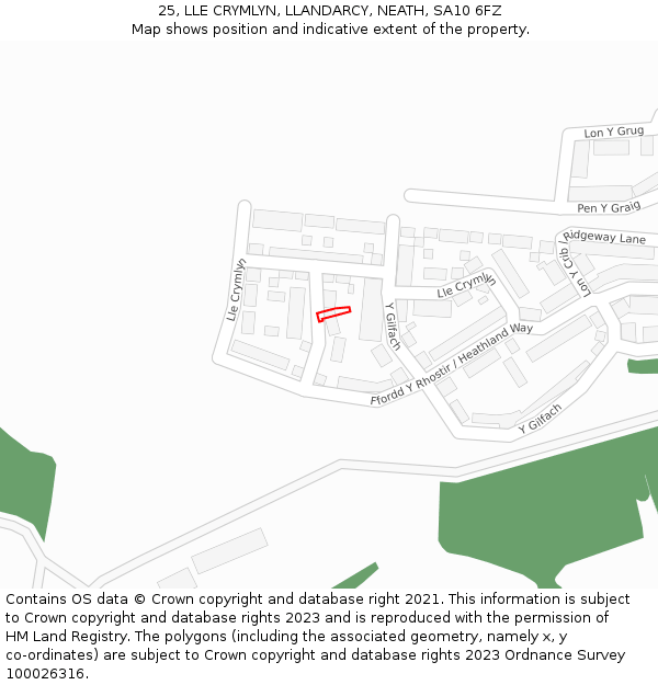 25, LLE CRYMLYN, LLANDARCY, NEATH, SA10 6FZ: Location map and indicative extent of plot