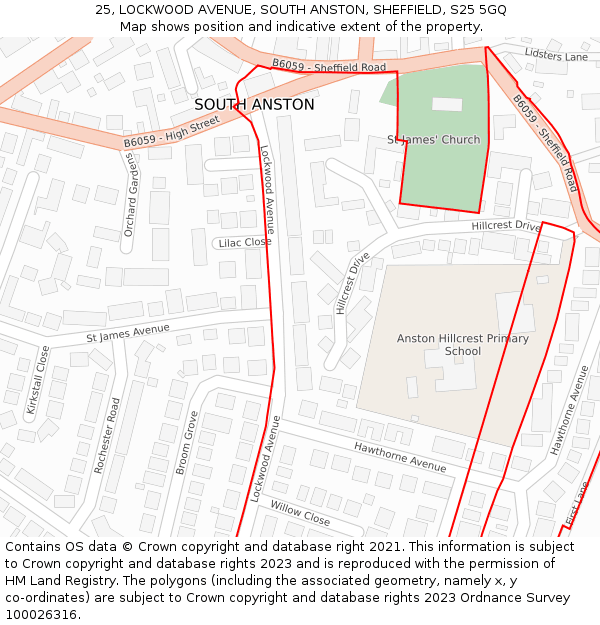 25, LOCKWOOD AVENUE, SOUTH ANSTON, SHEFFIELD, S25 5GQ: Location map and indicative extent of plot