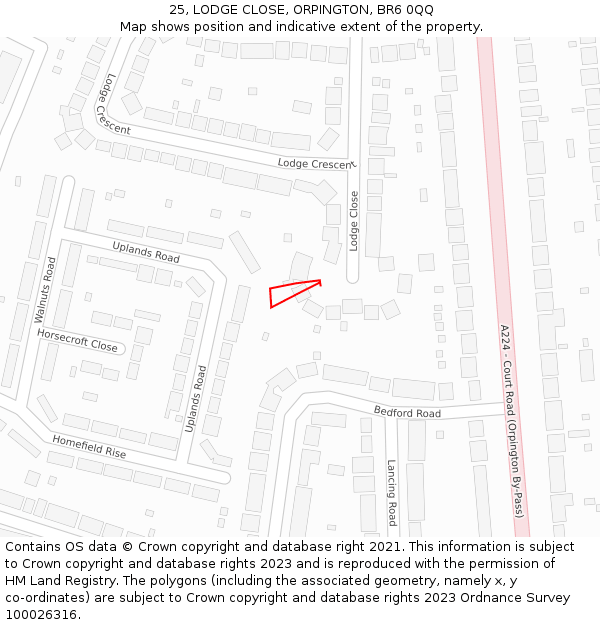 25, LODGE CLOSE, ORPINGTON, BR6 0QQ: Location map and indicative extent of plot
