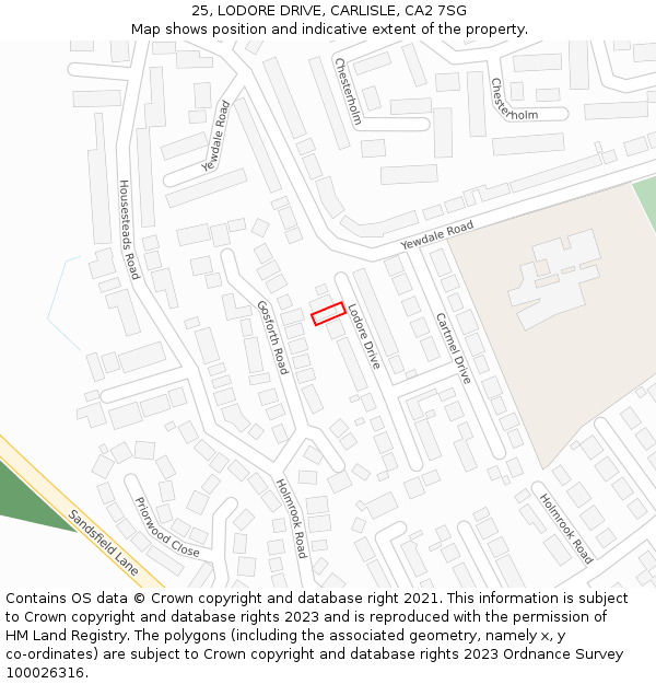 25, LODORE DRIVE, CARLISLE, CA2 7SG: Location map and indicative extent of plot