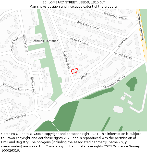 25, LOMBARD STREET, LEEDS, LS15 0LT: Location map and indicative extent of plot