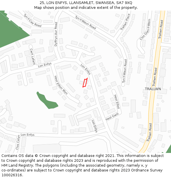 25, LON ENFYS, LLANSAMLET, SWANSEA, SA7 9XQ: Location map and indicative extent of plot