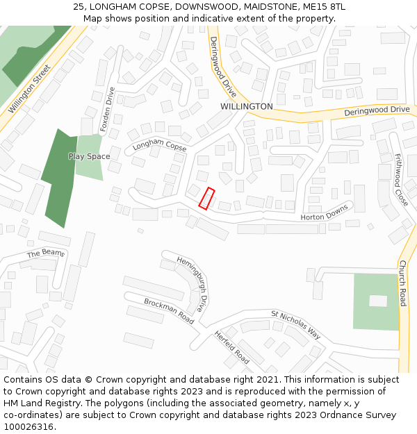 25, LONGHAM COPSE, DOWNSWOOD, MAIDSTONE, ME15 8TL: Location map and indicative extent of plot