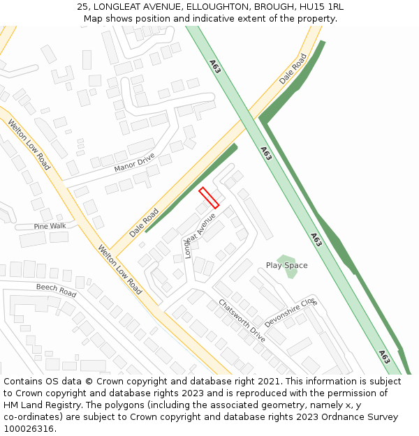 25, LONGLEAT AVENUE, ELLOUGHTON, BROUGH, HU15 1RL: Location map and indicative extent of plot