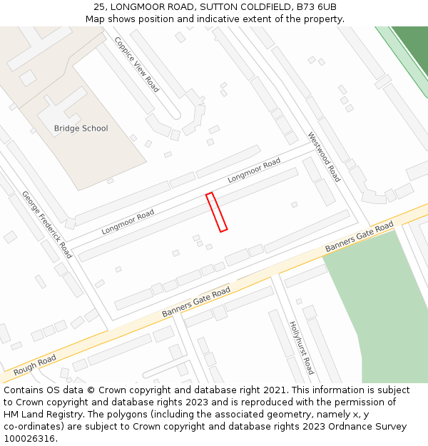 25, LONGMOOR ROAD, SUTTON COLDFIELD, B73 6UB: Location map and indicative extent of plot
