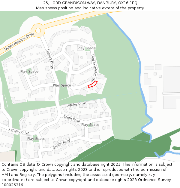 25, LORD GRANDISON WAY, BANBURY, OX16 1EQ: Location map and indicative extent of plot