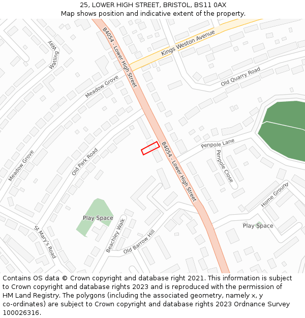 25, LOWER HIGH STREET, BRISTOL, BS11 0AX: Location map and indicative extent of plot