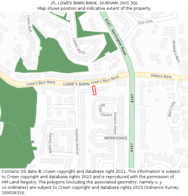 25, LOWES BARN BANK, DURHAM, DH1 3QL: Location map and indicative extent of plot