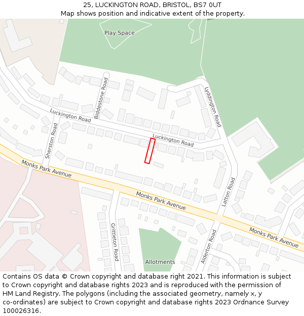 25, LUCKINGTON ROAD, BRISTOL, BS7 0UT: Location map and indicative extent of plot