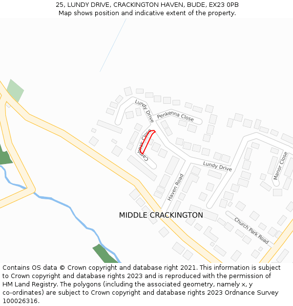 25, LUNDY DRIVE, CRACKINGTON HAVEN, BUDE, EX23 0PB: Location map and indicative extent of plot