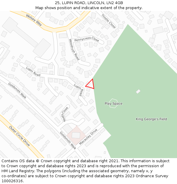 25, LUPIN ROAD, LINCOLN, LN2 4GB: Location map and indicative extent of plot