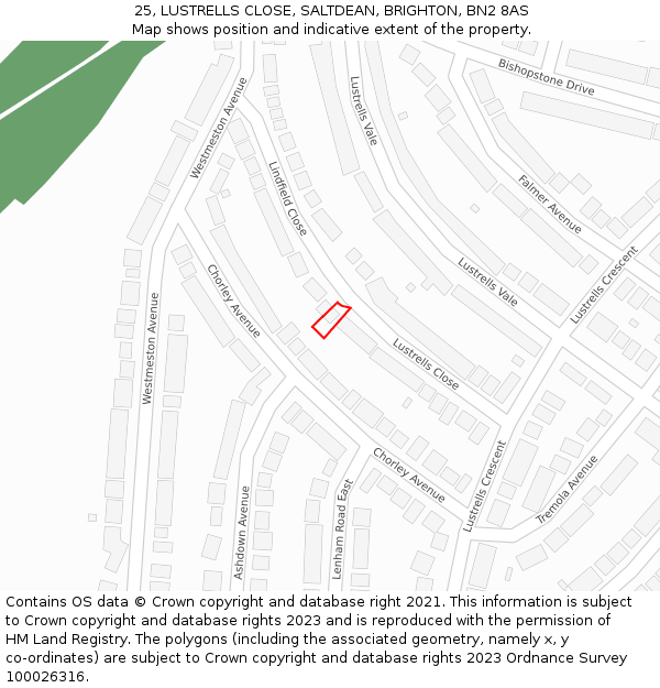 25, LUSTRELLS CLOSE, SALTDEAN, BRIGHTON, BN2 8AS: Location map and indicative extent of plot
