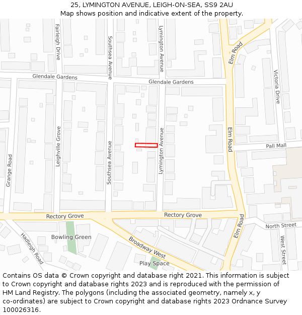 25, LYMINGTON AVENUE, LEIGH-ON-SEA, SS9 2AU: Location map and indicative extent of plot