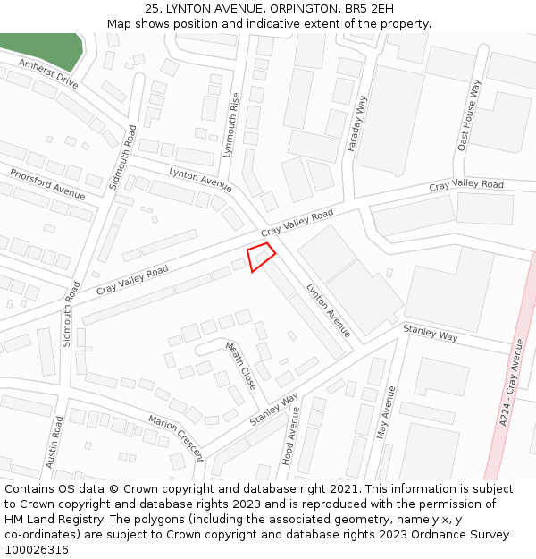 25, LYNTON AVENUE, ORPINGTON, BR5 2EH: Location map and indicative extent of plot