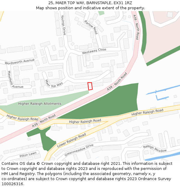 25, MAER TOP WAY, BARNSTAPLE, EX31 1RZ: Location map and indicative extent of plot