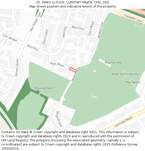 25, MAES ILLTUDS, LLANTWIT MAJOR, CF61 2SD: Location map and indicative extent of plot