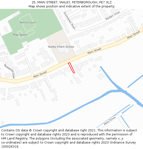 25, MAIN STREET, YAXLEY, PETERBOROUGH, PE7 3LZ: Location map and indicative extent of plot