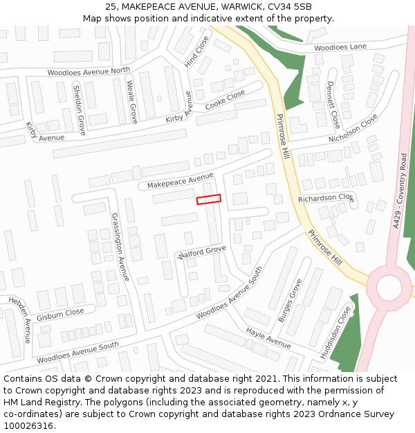 25, MAKEPEACE AVENUE, WARWICK, CV34 5SB: Location map and indicative extent of plot