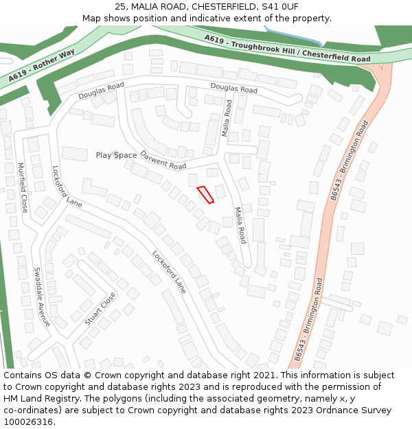 25, MALIA ROAD, CHESTERFIELD, S41 0UF: Location map and indicative extent of plot