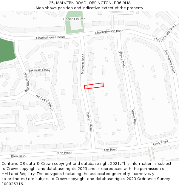 25, MALVERN ROAD, ORPINGTON, BR6 9HA: Location map and indicative extent of plot