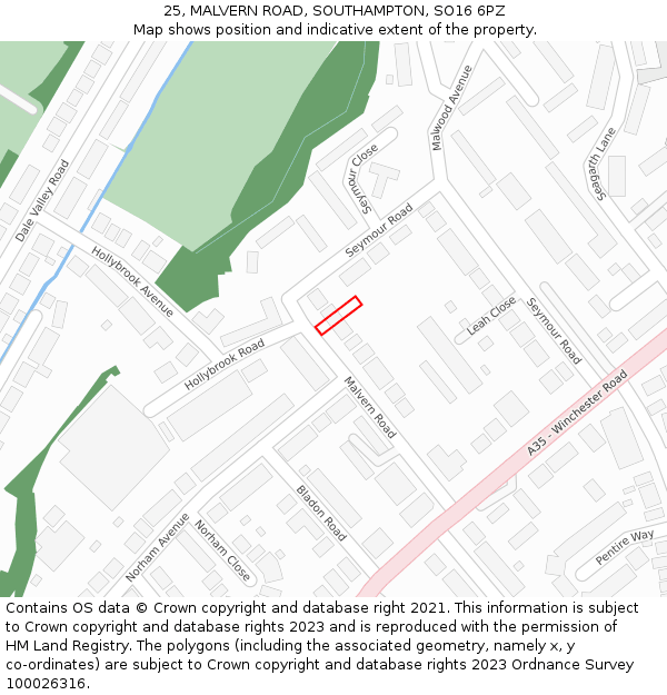 25, MALVERN ROAD, SOUTHAMPTON, SO16 6PZ: Location map and indicative extent of plot
