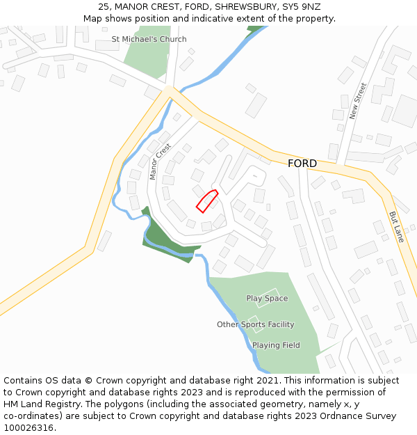 25, MANOR CREST, FORD, SHREWSBURY, SY5 9NZ: Location map and indicative extent of plot