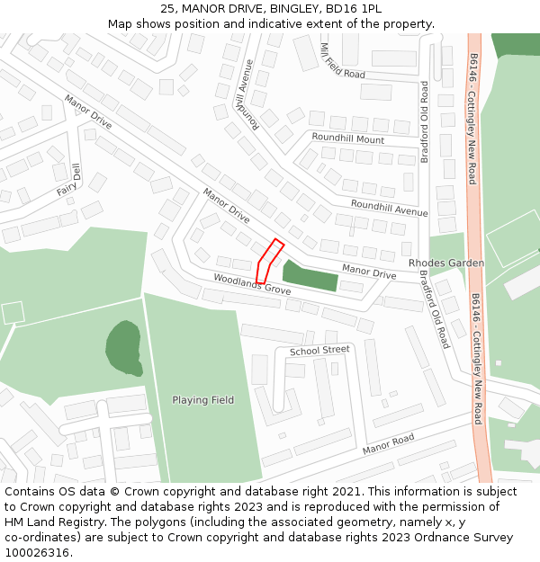 25, MANOR DRIVE, BINGLEY, BD16 1PL: Location map and indicative extent of plot