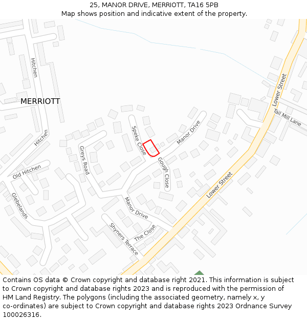 25, MANOR DRIVE, MERRIOTT, TA16 5PB: Location map and indicative extent of plot