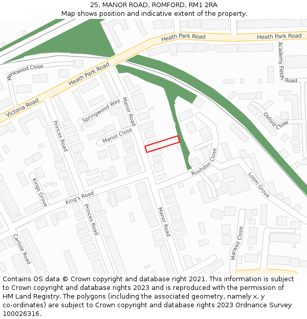 25, MANOR ROAD, ROMFORD, RM1 2RA: Location map and indicative extent of plot