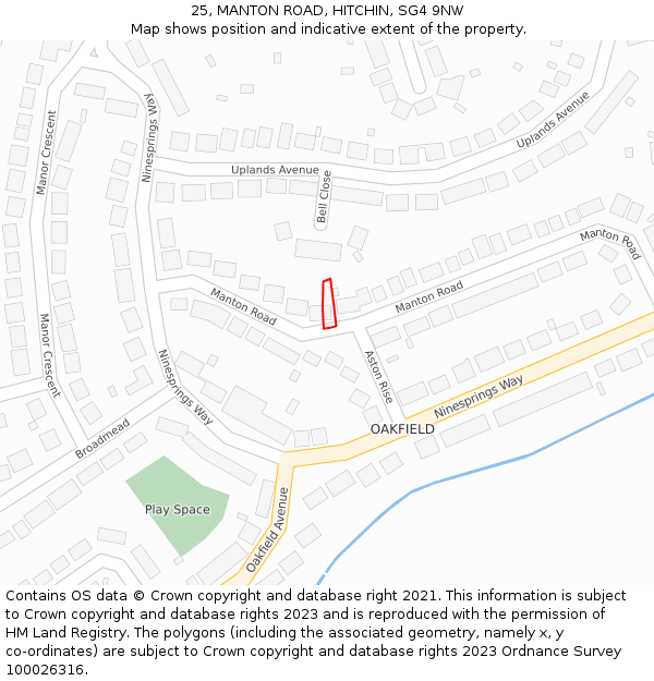 25, MANTON ROAD, HITCHIN, SG4 9NW: Location map and indicative extent of plot