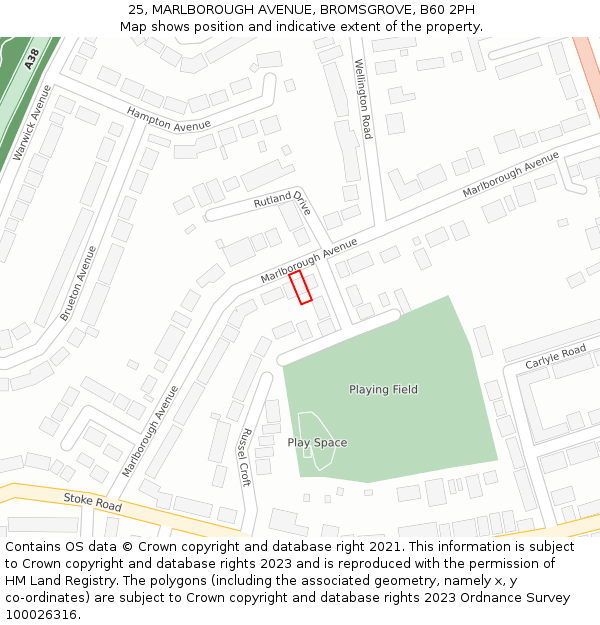 25, MARLBOROUGH AVENUE, BROMSGROVE, B60 2PH: Location map and indicative extent of plot