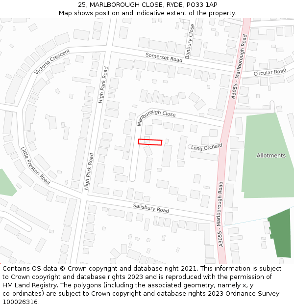 25, MARLBOROUGH CLOSE, RYDE, PO33 1AP: Location map and indicative extent of plot