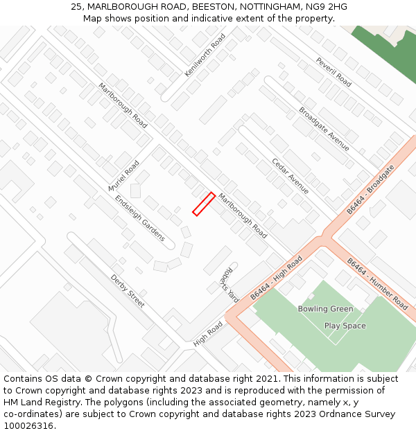25, MARLBOROUGH ROAD, BEESTON, NOTTINGHAM, NG9 2HG: Location map and indicative extent of plot