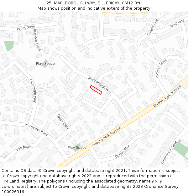 25, MARLBOROUGH WAY, BILLERICAY, CM12 0YH: Location map and indicative extent of plot