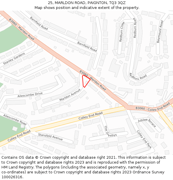 25, MARLDON ROAD, PAIGNTON, TQ3 3QZ: Location map and indicative extent of plot