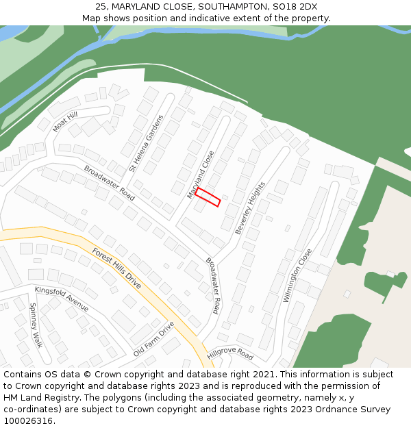 25, MARYLAND CLOSE, SOUTHAMPTON, SO18 2DX: Location map and indicative extent of plot