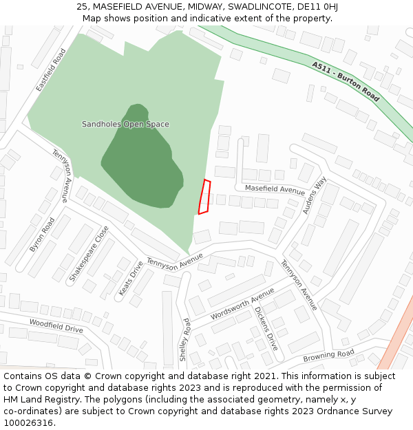 25, MASEFIELD AVENUE, MIDWAY, SWADLINCOTE, DE11 0HJ: Location map and indicative extent of plot
