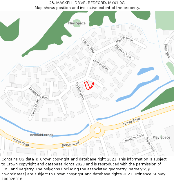 25, MASKELL DRIVE, BEDFORD, MK41 0GJ: Location map and indicative extent of plot