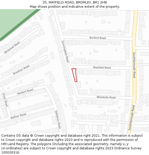 25, MAYFIELD ROAD, BROMLEY, BR1 2HB: Location map and indicative extent of plot