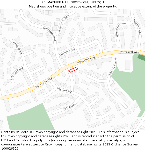 25, MAYTREE HILL, DROITWICH, WR9 7QU: Location map and indicative extent of plot