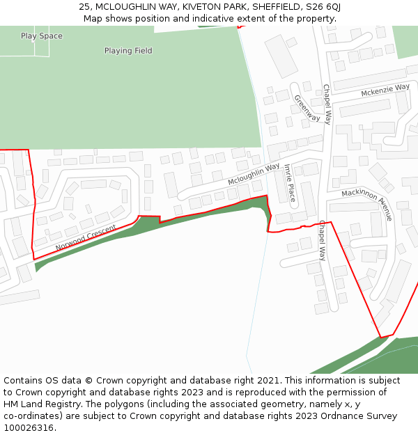 25, MCLOUGHLIN WAY, KIVETON PARK, SHEFFIELD, S26 6QJ: Location map and indicative extent of plot