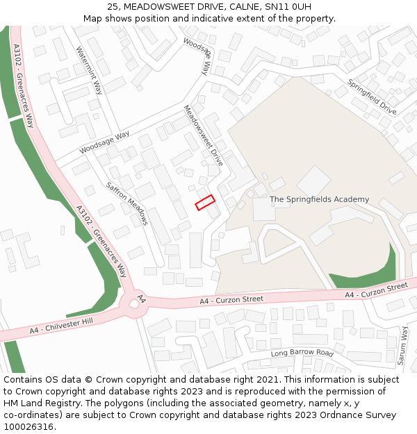 25, MEADOWSWEET DRIVE, CALNE, SN11 0UH: Location map and indicative extent of plot