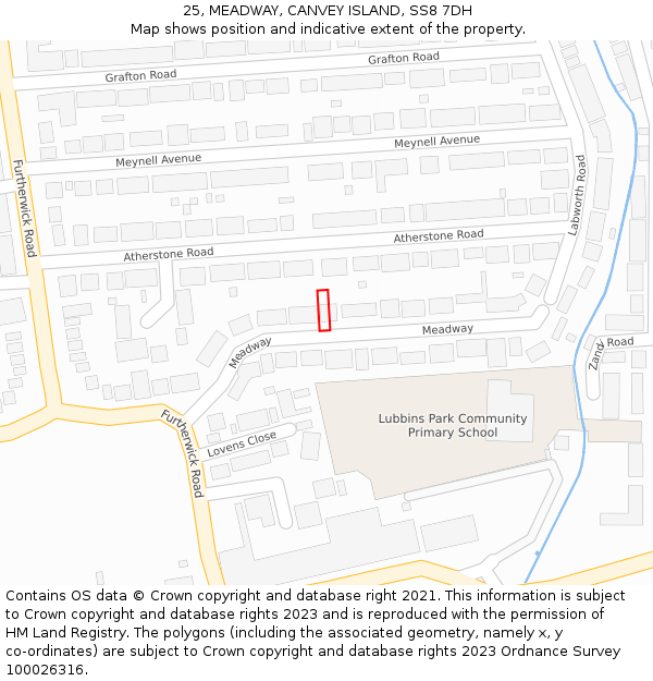 25, MEADWAY, CANVEY ISLAND, SS8 7DH: Location map and indicative extent of plot