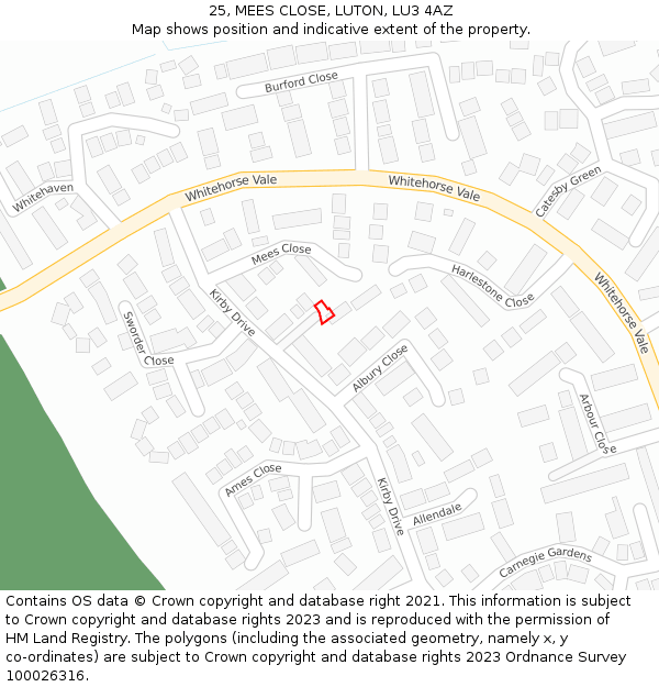 25, MEES CLOSE, LUTON, LU3 4AZ: Location map and indicative extent of plot