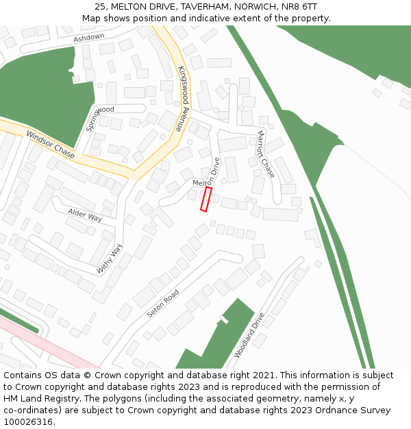 25, MELTON DRIVE, TAVERHAM, NORWICH, NR8 6TT: Location map and indicative extent of plot