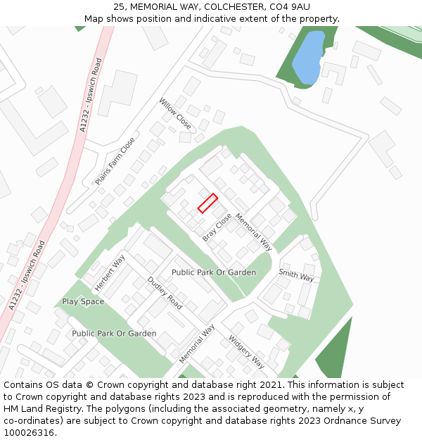 25, MEMORIAL WAY, COLCHESTER, CO4 9AU: Location map and indicative extent of plot