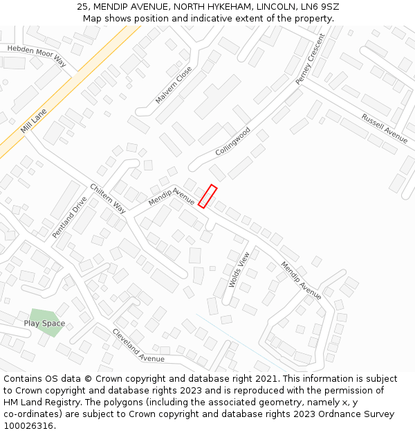 25, MENDIP AVENUE, NORTH HYKEHAM, LINCOLN, LN6 9SZ: Location map and indicative extent of plot