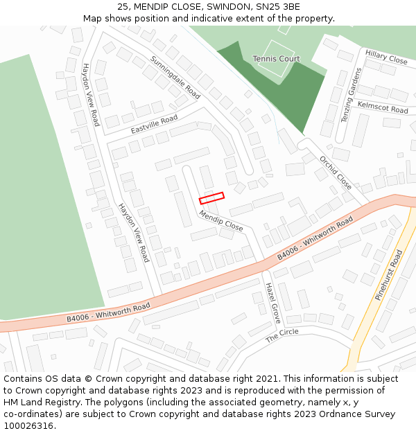 25, MENDIP CLOSE, SWINDON, SN25 3BE: Location map and indicative extent of plot